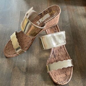Viv & Lou Stylish Gold Wedge Sandals